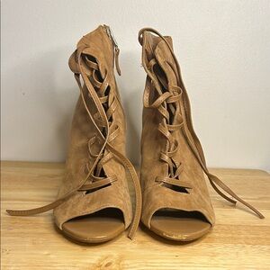 Sam Edelman Brown Lace-Up Peep Toe Boots